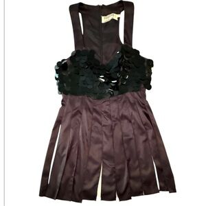 Vintage Y2K Sequin Top Fringe Satin Panel Black Mini Dress Size XS MSRP $285